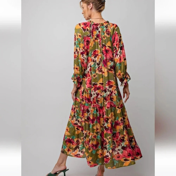 Easel Green Floral Maxi Dress New - Picture 4 of 5